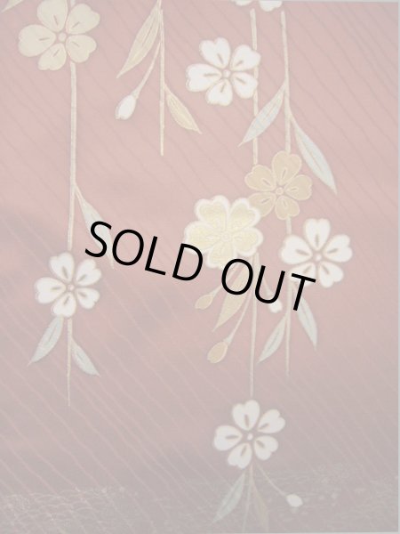 Photo18: Mint I0207A Used Japanese Kimono  Reddish Brown FURISODE long-sleeved / Silk. SAKURA cherry blossom   (Grade A) (18)