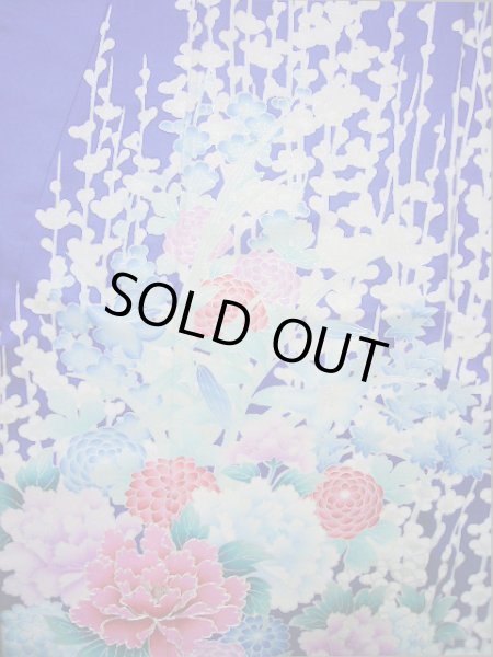Photo6: I0207I Used Japanese Kimono Shiny Bright Blue FURISODE long-sleeved / Silk. Lily  (Grade A) (6)