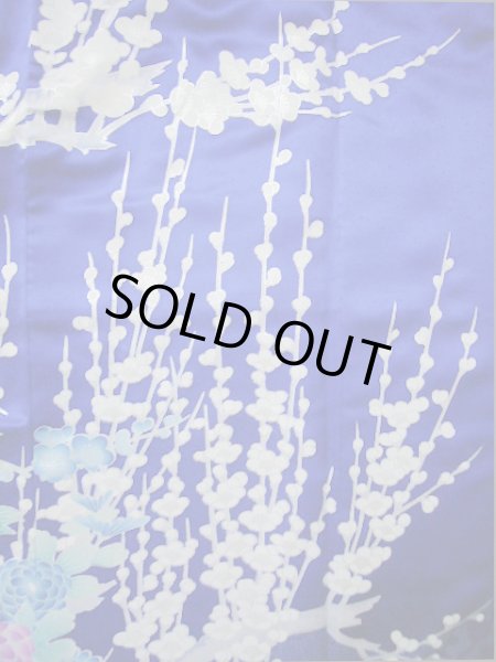 Photo11: I0207I Used Japanese Kimono Shiny Bright Blue FURISODE long-sleeved / Silk. Lily  (Grade A) (11)