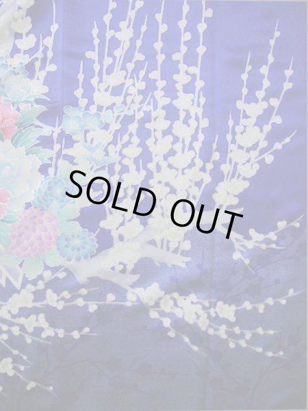 Photo12: I0207I Used Japanese Kimono Shiny Bright Blue FURISODE long-sleeved / Silk. Lily  (Grade A) (12)