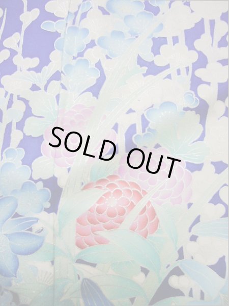 Photo13: I0207I Used Japanese Kimono Shiny Bright Blue FURISODE long-sleeved / Silk. Lily  (Grade A) (13)