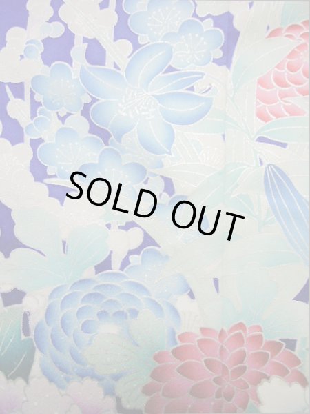 Photo14: I0207I Used Japanese Kimono Shiny Bright Blue FURISODE long-sleeved / Silk. Lily  (Grade A) (14)