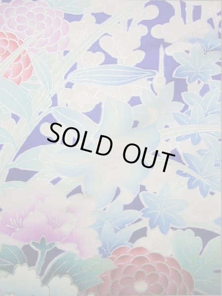 Photo15: I0207I Used Japanese Kimono Shiny Bright Blue FURISODE long-sleeved / Silk. Lily  (Grade A) (15)