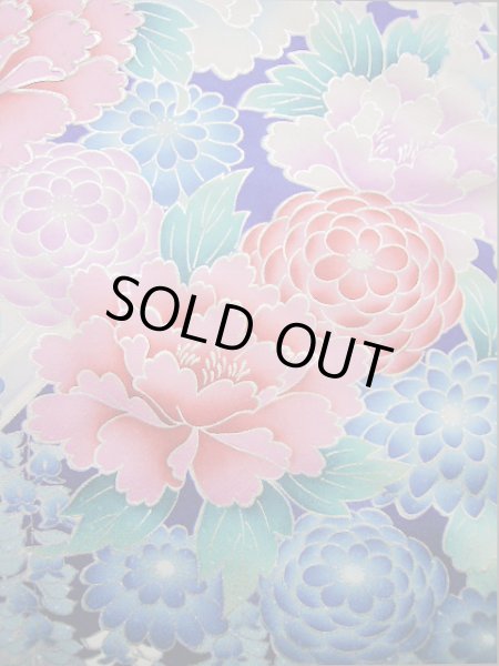 Photo18: I0207I Used Japanese Kimono Shiny Bright Blue FURISODE long-sleeved / Silk. Lily  (Grade A) (18)