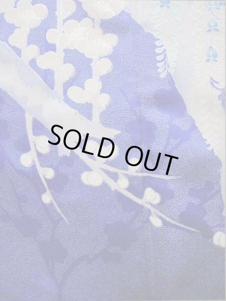 Photo20: I0207I Used Japanese Kimono Shiny Bright Blue FURISODE long-sleeved / Silk. Lily  (Grade A) (20)