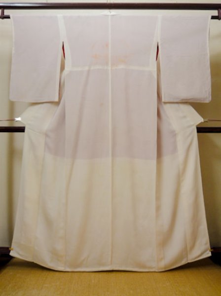 Photo1: I0207L Used Japanese Kimono  Smoky Off White JUBAN undergarment / Silk.   (Grade C) (1)