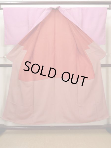 Photo2: I0302R Used Japanese Kimono  Bright Pink ORI woven / Silk. Arrow Feather  (Grade C) (2)