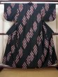 Photo1: I0511J Used Japanese Kimono   Black ORI woven / Silk. Lozenges  (Grade C) (1)