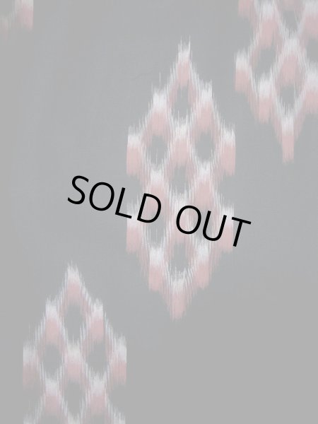 Photo3: I0511J Used Japanese Kimono   Black ORI woven / Silk. Lozenges  (Grade C) (3)