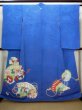 Photo1: I0627A Used Japanese Kimono  Smoky Blue HOUMONGI formal / Silk. Folding fan   (Grade C) (1)