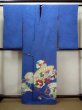 Photo2: I0627A Used Japanese Kimono  Smoky Blue HOUMONGI formal / Silk. Folding fan   (Grade C) (2)