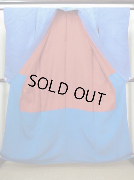 Photo3: I0627A Used Japanese Kimono  Smoky Blue HOUMONGI formal / Silk. Folding fan   (Grade C) (3)