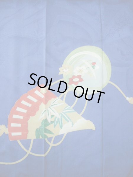 Photo6: I0627A Used Japanese Kimono  Smoky Blue HOUMONGI formal / Silk. Folding fan   (Grade C) (6)