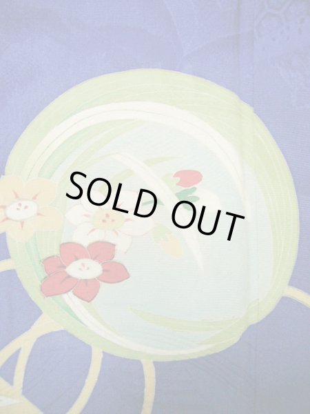 Photo10: I0627A Used Japanese Kimono  Smoky Blue HOUMONGI formal / Silk. Folding fan   (Grade C) (10)