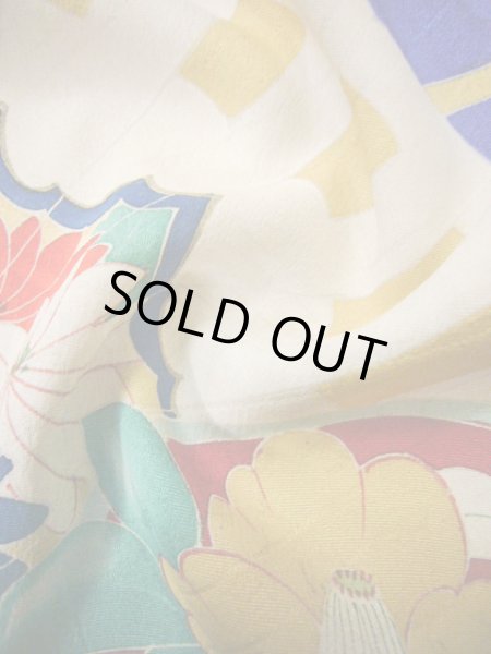 Photo16: I0627A Used Japanese Kimono  Smoky Blue HOUMONGI formal / Silk. Folding fan   (Grade C) (16)