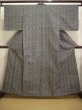 Photo1: I0706C Used Japanese Kimono Light Purplish Gray TSUMUGI pongee / Silk. Geometrical pattern  (Grade B) (1)