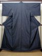 Photo1: I0713P Used Japanese Kimono  Dark Navy Blue OSHIMA TSUMUGI pongee / Silk. Flower, YOKOSO (Grade A) (1)