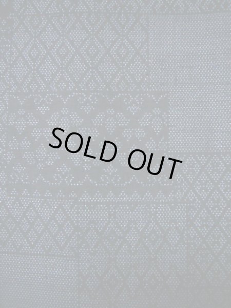 Photo9: Mint I1130X Used Japanese  Smoky Blue TSUMUGI pongee / Silk. Geometrical pattern  (Grade A) (9)