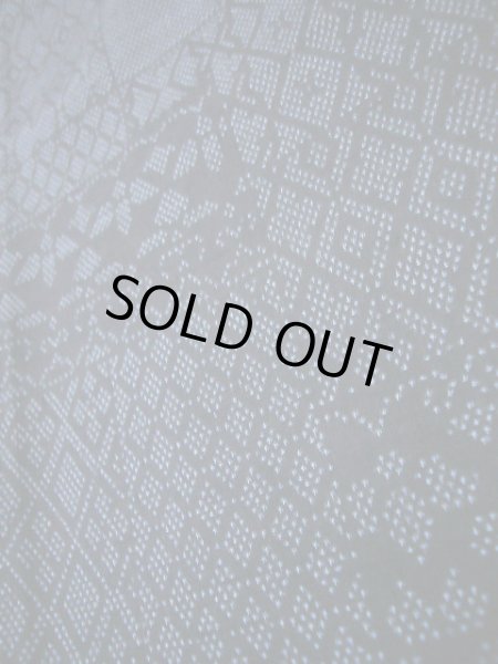 Photo14: Mint I1130X Used Japanese  Smoky Blue TSUMUGI pongee / Silk. Geometrical pattern  (Grade A) (14)