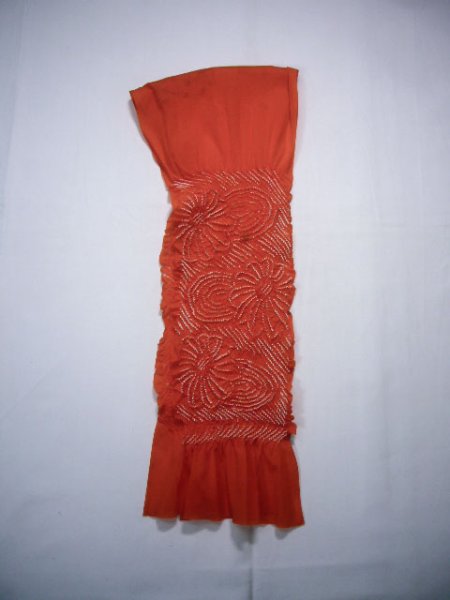 Photo1: J0203XV Used Japanese   Orange OBI-AGE covering sash , For kids  (Grade B) (1)