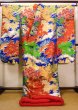 Photo2: J0219A Used Japanese  Bright Blue UCHIKAKE Wedding by Silk. Chinese style landscape   (Grade A) (2)