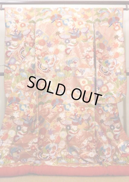 Photo1: J0219B Used Japanese Creamy Light Vermilion UCHIKAKE Wedding by Silk. Phoenix  (Grade A) (1)
