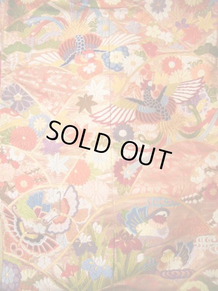 Photo5: J0219B Used Japanese Creamy Light Vermilion UCHIKAKE Wedding by Silk. Phoenix  (Grade A) (5)