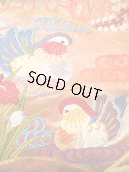 Photo14: J0219B Used Japanese Creamy Light Vermilion UCHIKAKE Wedding by Silk. Phoenix  (Grade A) (14)