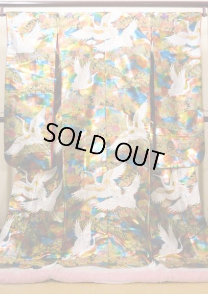 Photo2: J0219C Used Japanese   Multi Color UCHIKAKE Wedding by Silk. Crane  (Grade A+) (2)