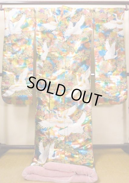 Photo3: J0219C Used Japanese   Multi Color UCHIKAKE Wedding by Silk. Crane  (Grade A+) (3)