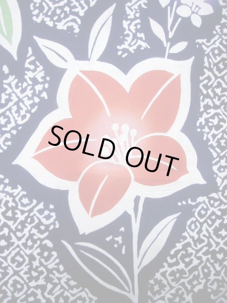 Photo6: J0617A Used Japanese Dark  Indigo Blue YUKATA summer / Cotton. KIKYO Japanese balloonflower   (Grade B) (6)