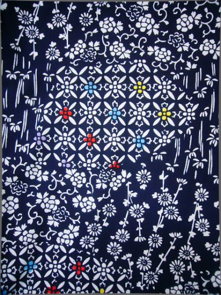 Photo3: J0702N Used Japanese Bluish  Indigo Blue YUKATA summer / Cotton. Flower  (Grade C) (3)