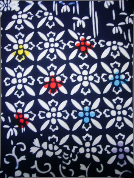 Photo6: J0702N Used Japanese Bluish  Indigo Blue YUKATA summer / Cotton. Flower  (Grade C) (6)