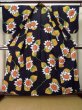 Photo2: J0702S Used Japanese Bluish  Indigo Blue YUKATA summer / Cotton. Flower  (Grade B) (2)