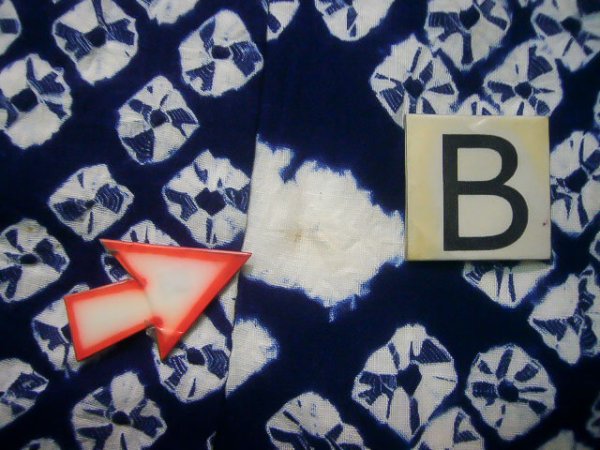 Photo13: J0710M Used Japanese   Indigo Blue YUKATA summer / Cotton. Folding fan, Arimatsu Shibori (Grade B) (13)