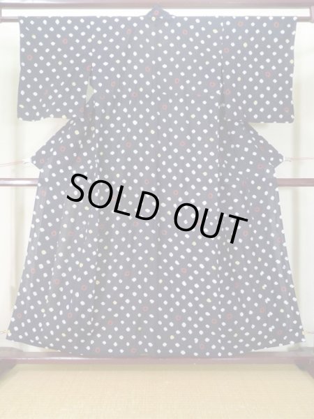 Photo2: J0710P Used Japanese  Dark Indigo Blue YUKATA summer / Cotton. Dot, Arimatsu Shibori (Grade C) (2)