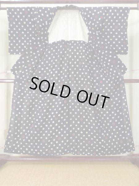 Photo3: J0710P Used Japanese  Dark Indigo Blue YUKATA summer / Cotton. Dot, Arimatsu Shibori (Grade C) (3)