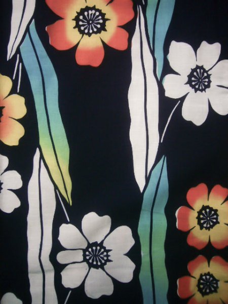 Photo3: J0710X Used Japanese  Deep Indigo Blue YUKATA summer / Cotton. Flower, 1960's (Grade B) (3)