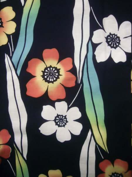 Photo4: J0710X Used Japanese  Deep Indigo Blue YUKATA summer / Cotton. Flower, 1960's (Grade B) (4)