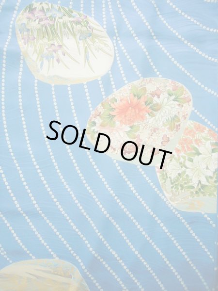 Photo4: Mint J0715O Used Japanese Shiny  Pale Blue KOMON dyed / Silk. Peony, Chiso/Takashimaya/Hand drawn Yuzen (Grade A) (4)