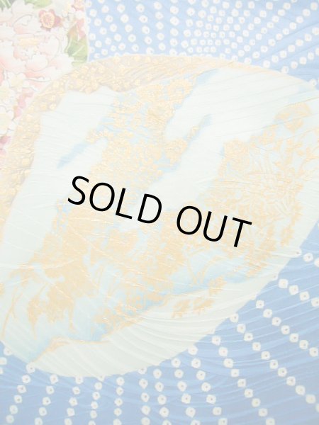 Photo8: Mint J0715O Used Japanese Shiny  Pale Blue KOMON dyed / Silk. Peony, Chiso/Takashimaya/Hand drawn Yuzen (Grade A) (8)