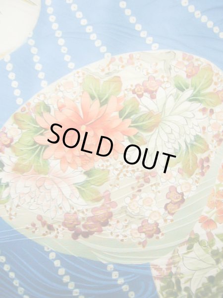 Photo10: Mint J0715O Used Japanese Shiny  Pale Blue KOMON dyed / Silk. Peony, Chiso/Takashimaya/Hand drawn Yuzen (Grade A) (10)