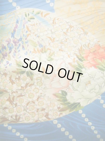 Photo11: Mint J0715O Used Japanese Shiny  Pale Blue KOMON dyed / Silk. Peony, Chiso/Takashimaya/Hand drawn Yuzen (Grade A) (11)