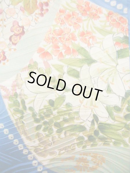 Photo12: Mint J0715O Used Japanese Shiny  Pale Blue KOMON dyed / Silk. Peony, Chiso/Takashimaya/Hand drawn Yuzen (Grade A) (12)