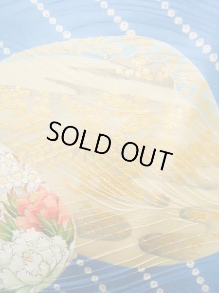 Photo13: Mint J0715O Used Japanese Shiny  Pale Blue KOMON dyed / Silk. Peony, Chiso/Takashimaya/Hand drawn Yuzen (Grade A) (13)