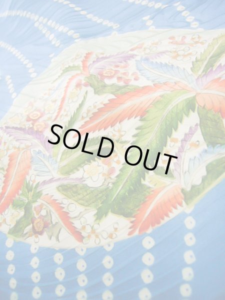 Photo14: Mint J0715O Used Japanese Shiny  Pale Blue KOMON dyed / Silk. Peony, Chiso/Takashimaya/Hand drawn Yuzen (Grade A) (14)