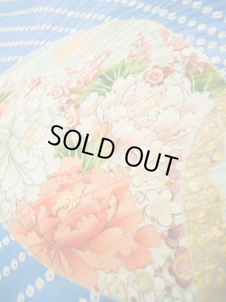 Photo15: Mint J0715O Used Japanese Shiny  Pale Blue KOMON dyed / Silk. Peony, Chiso/Takashimaya/Hand drawn Yuzen (Grade A) (15)