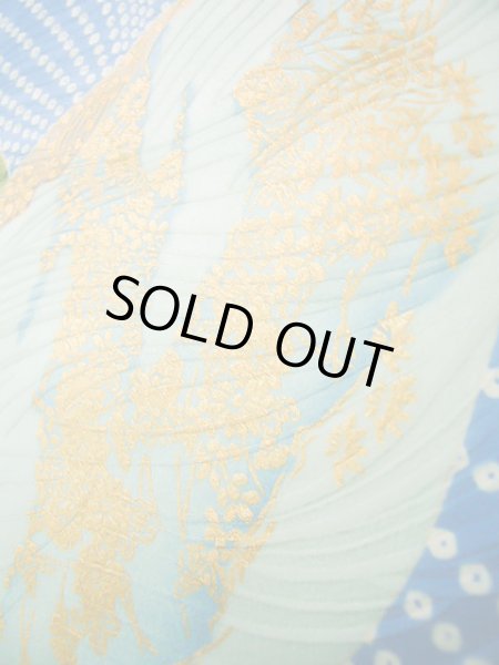 Photo16: Mint J0715O Used Japanese Shiny  Pale Blue KOMON dyed / Silk. Peony, Chiso/Takashimaya/Hand drawn Yuzen (Grade A) (16)