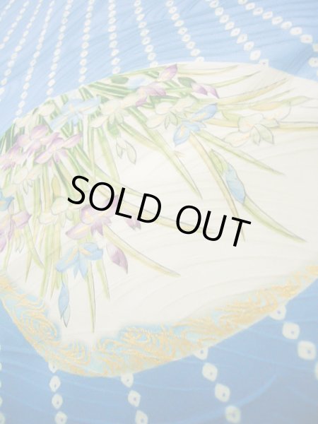 Photo17: Mint J0715O Used Japanese Shiny  Pale Blue KOMON dyed / Silk. Peony, Chiso/Takashimaya/Hand drawn Yuzen (Grade A) (17)