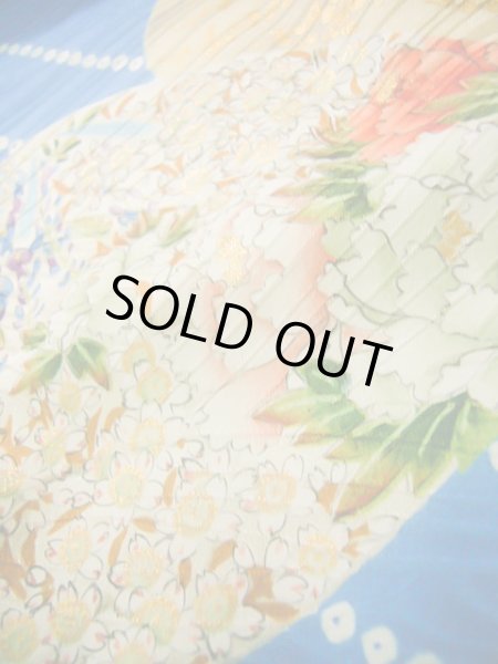 Photo19: Mint J0715O Used Japanese Shiny  Pale Blue KOMON dyed / Silk. Peony, Chiso/Takashimaya/Hand drawn Yuzen (Grade A) (19)